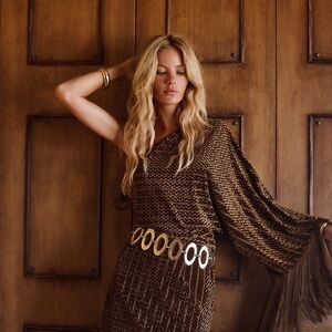 12th Tribe Amberley Cognac One-Shoulder Brown Velvet Mini Dress